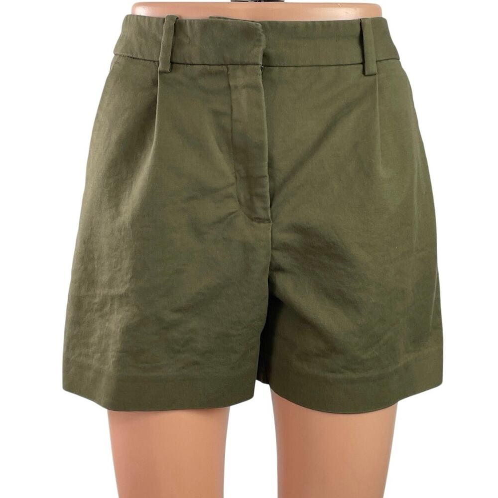 Zara Women's Green High Rise Pleated Cuffed Chino Khaki Mini Shorts Size XS
